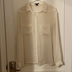 White/cream chiffon long sleeve top button up